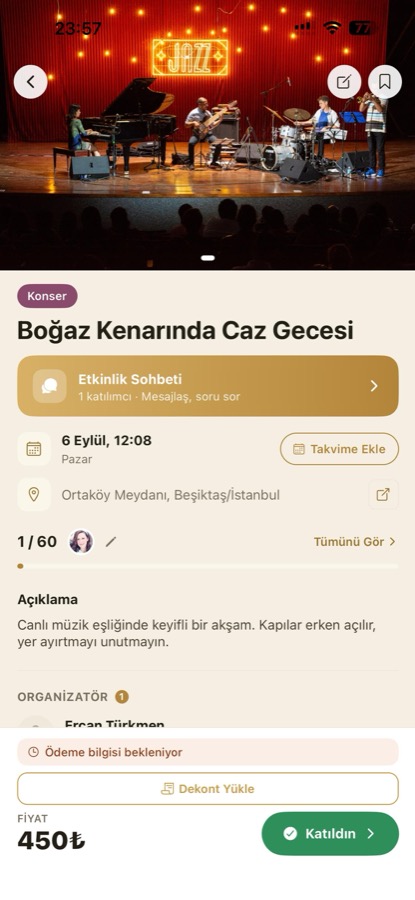 Mabeyn uygulaması etkinlik detay ekranı